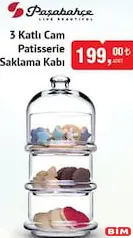 PAŞABAHÇE 3 KATLI CAM PATİSSERİE SAKLAMA KABI